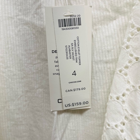 Chicos Eyelet topper embellished trim jacket SZ4 nwt - Picture 6 of 12
